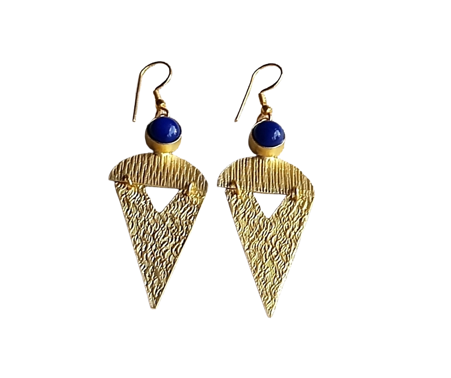 Awesome Matte Finish Gold plated Blue Glass light weight Charming Designer Dangle Drop Earrings