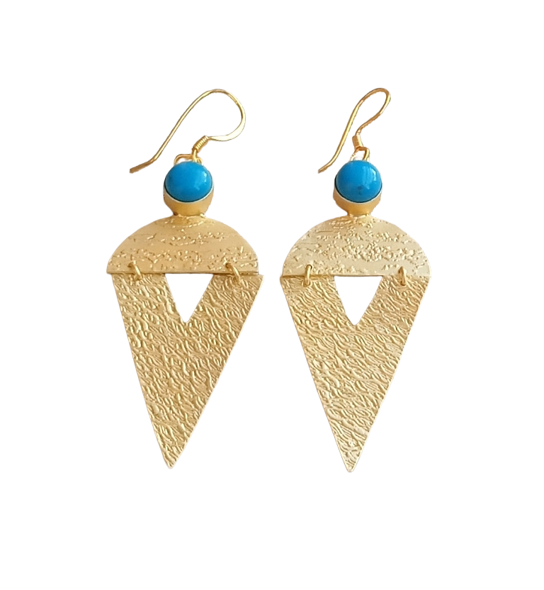 Awesome Matte Finish Gold plated Synthetic Turquoise light weight Charming Designer Dangle Drop Earrings