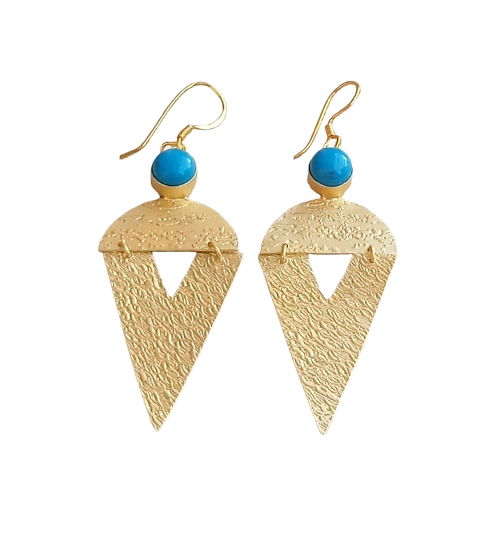 Awesome Matte Finish Gold plated Synthetic Turquoise light weight Charming Designer Dangle Drop Earrings