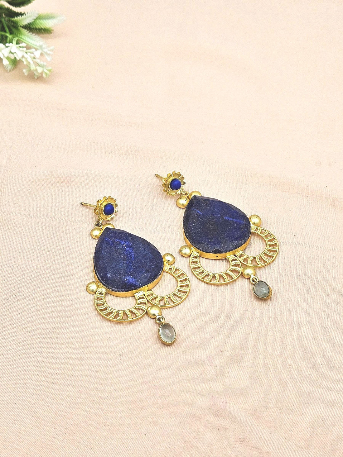 Amazing Gold plated Lapis-Prehnite Charming Designer Dangle Drop Earrings