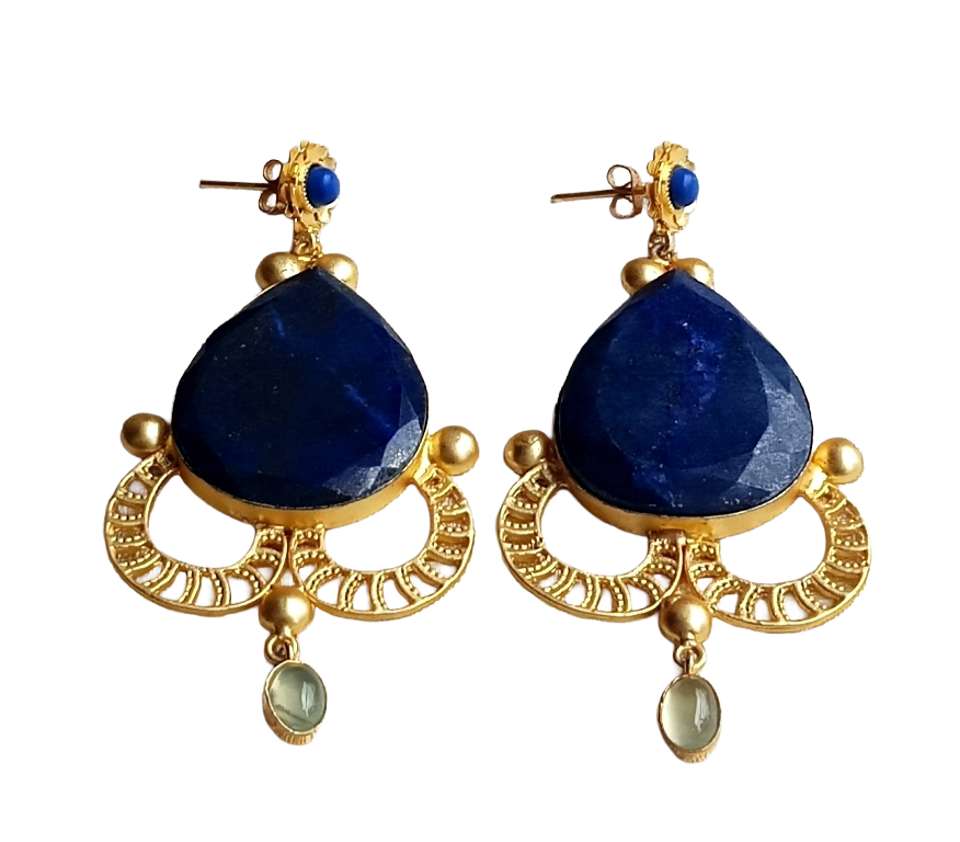 Amazing Gold plated Lapis-Prehnite Charming Designer Dangle Drop Earrings
