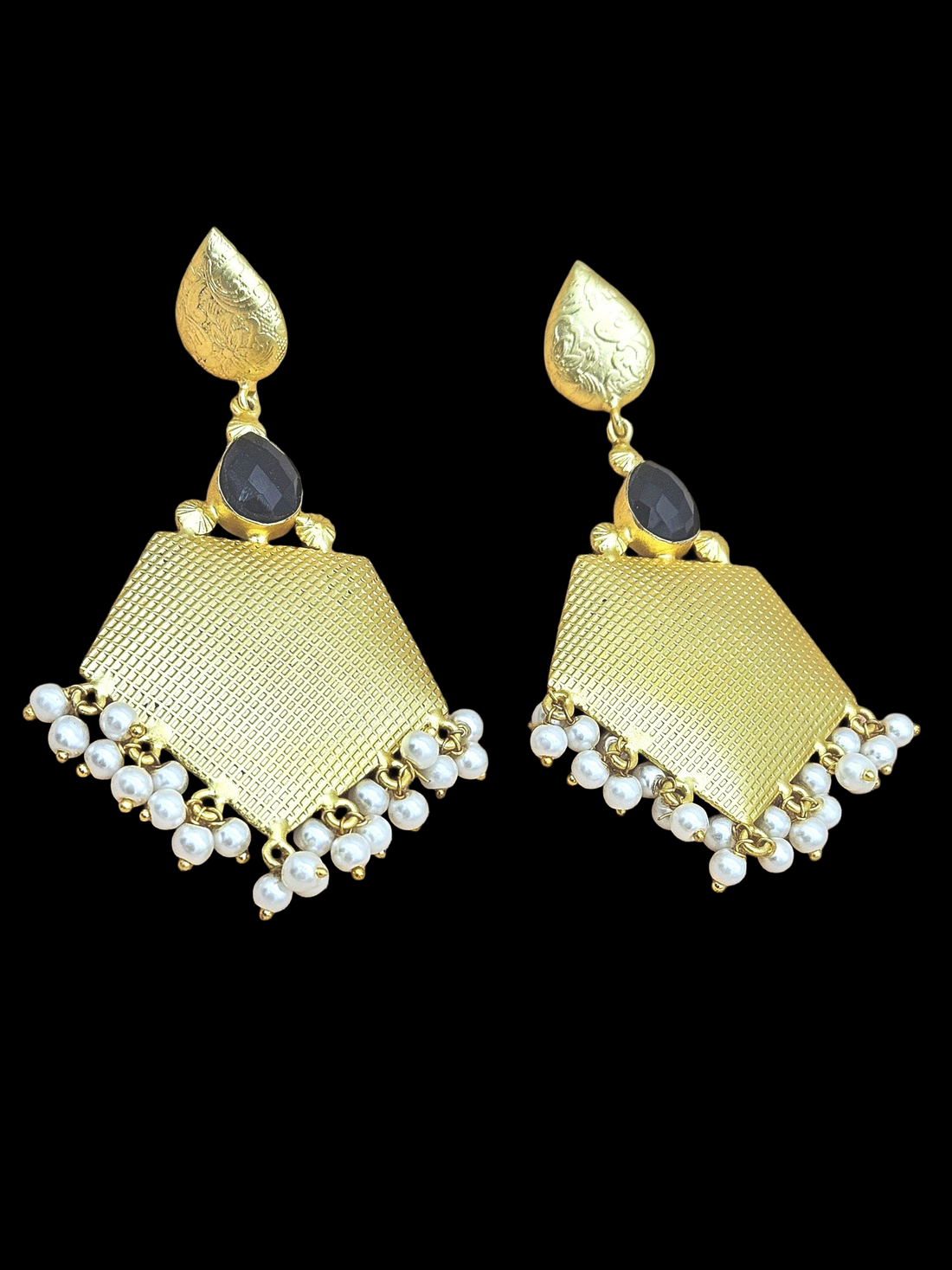 Amazing Gold plated Black Onyx- Pearl Stone Cute Designer Dangle Drop Earrings