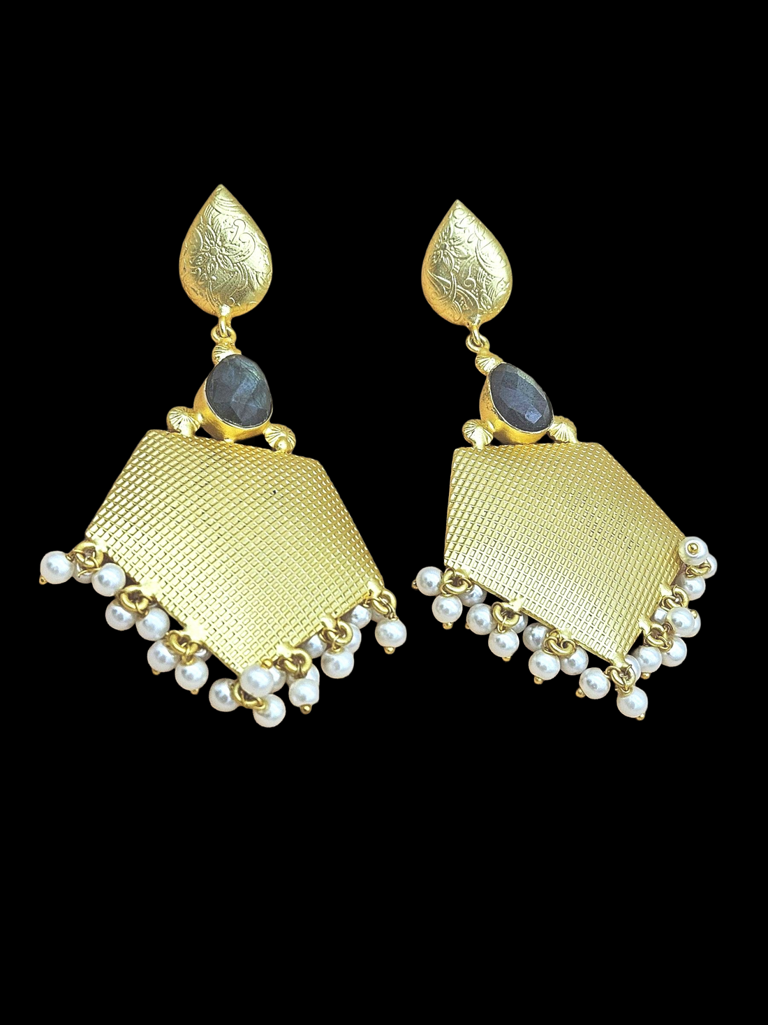Amazing Gold plated Labradorite- Pearl Stone Cute Designer Dangle Drop Earrings