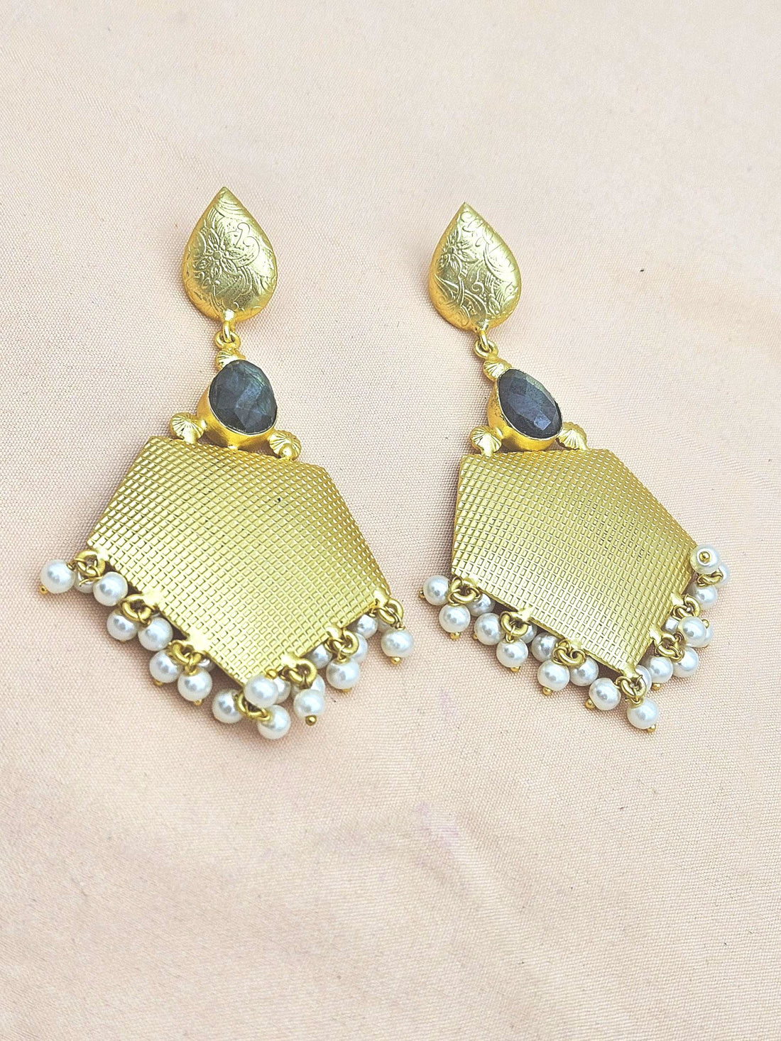 Amazing Gold plated Labradorite- Pearl Stone Cute Designer Dangle Drop Earrings