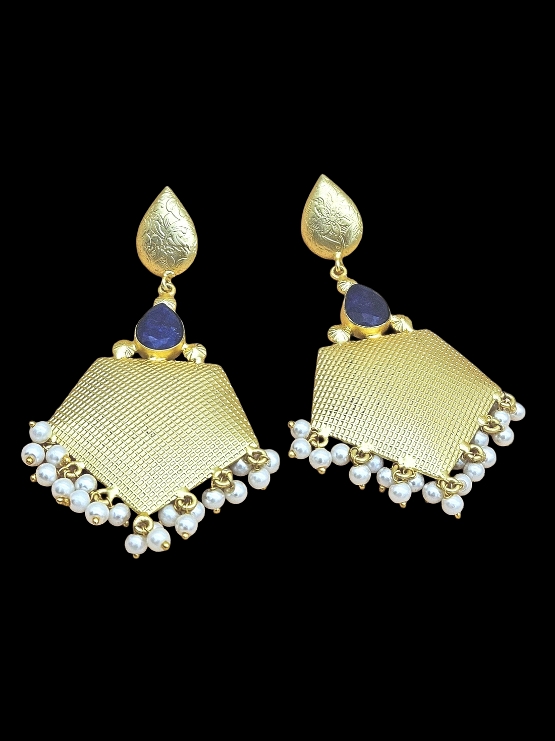 Amazing Gold plated Blue Hathipara- Pearl Stone Cute Designer Dangle Drop Earrings