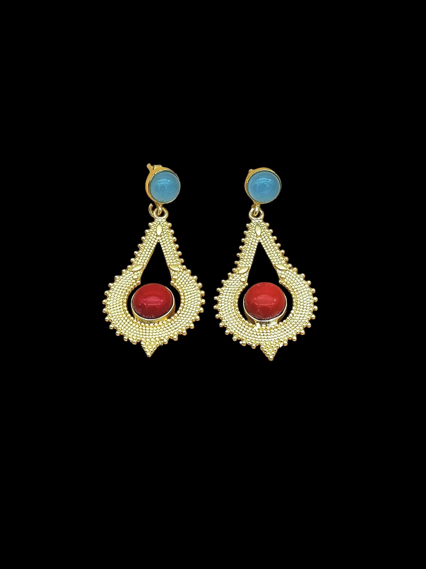 Attractive Gold plated Chalcedony Coral Stone Charming Designer Dangle Drop Earrings