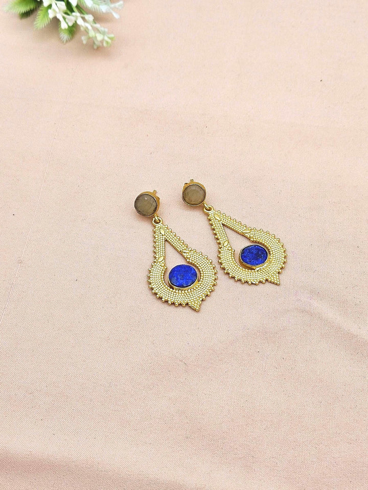 Attractive Gold plated Chalcedony-Blue Beryl Stone Charming Designer Dangle Drop Earrings