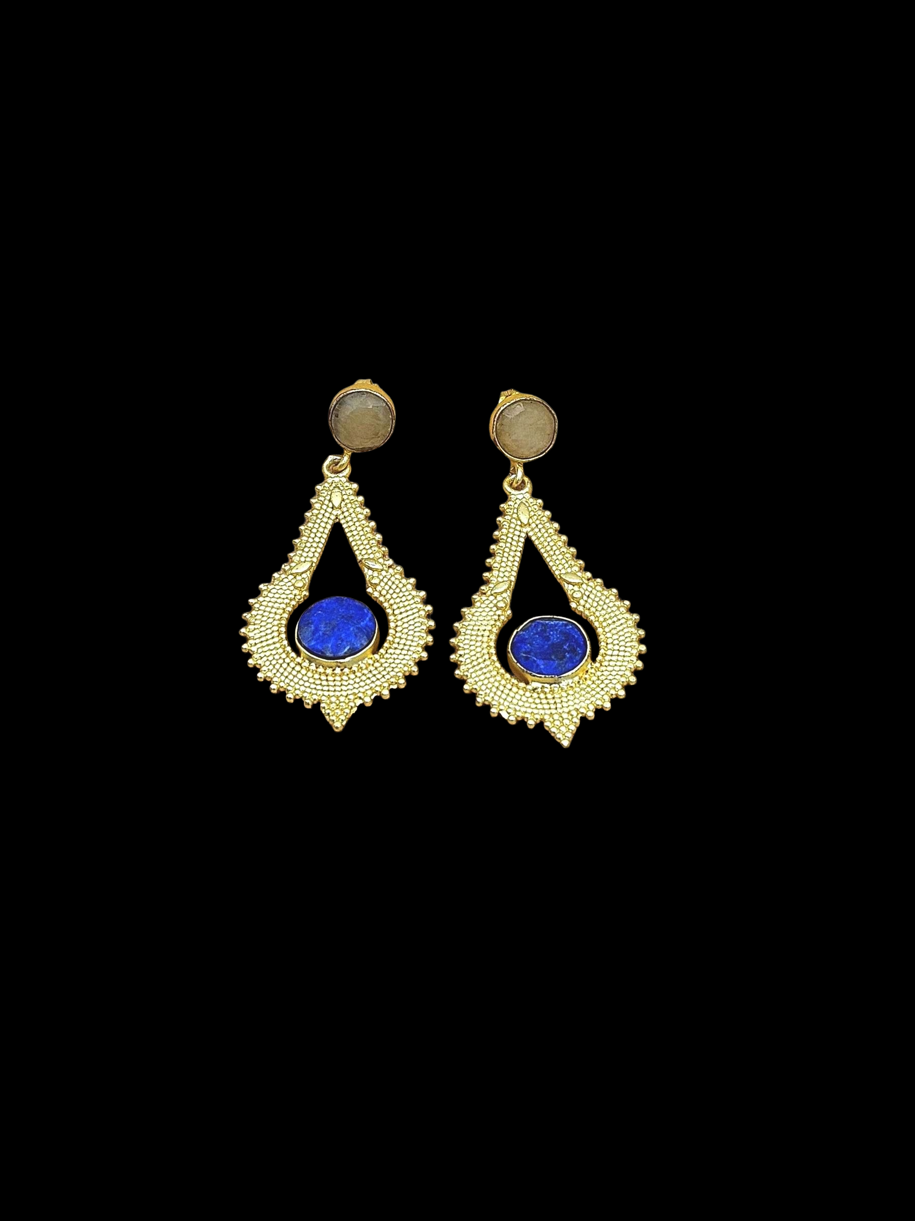Attractive Gold plated Chalcedony-Blue Beryl Stone Charming Designer Dangle Drop Earrings