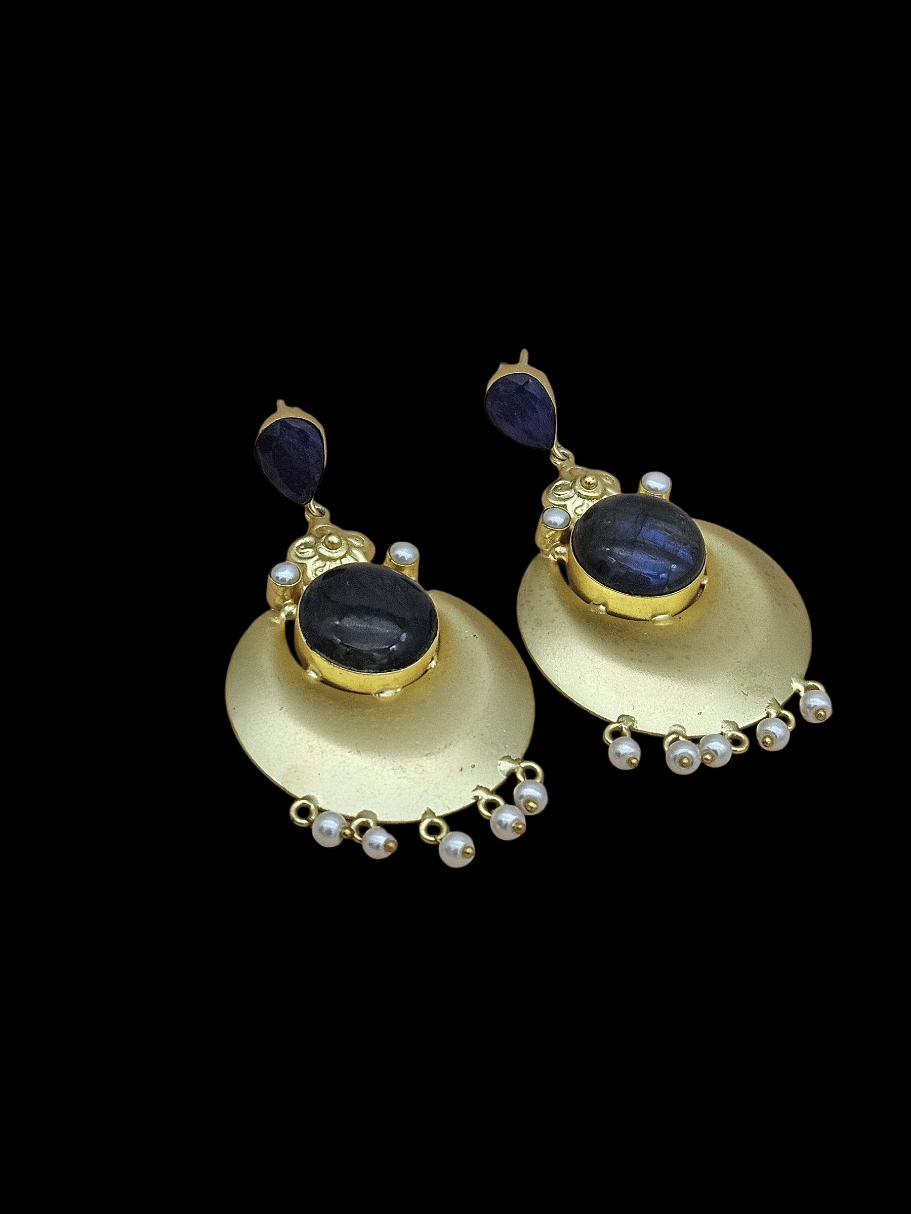 Handcrafted Gold plated Blue Hathipara-Labradorite-Pearl Dangle Drop Earrings