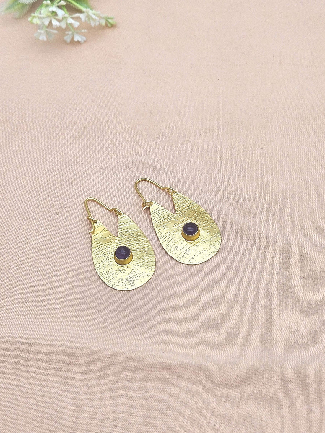 Artistic Golden Amethyst Stone Matte Finish cute Designer Dangle Drop Earrings
