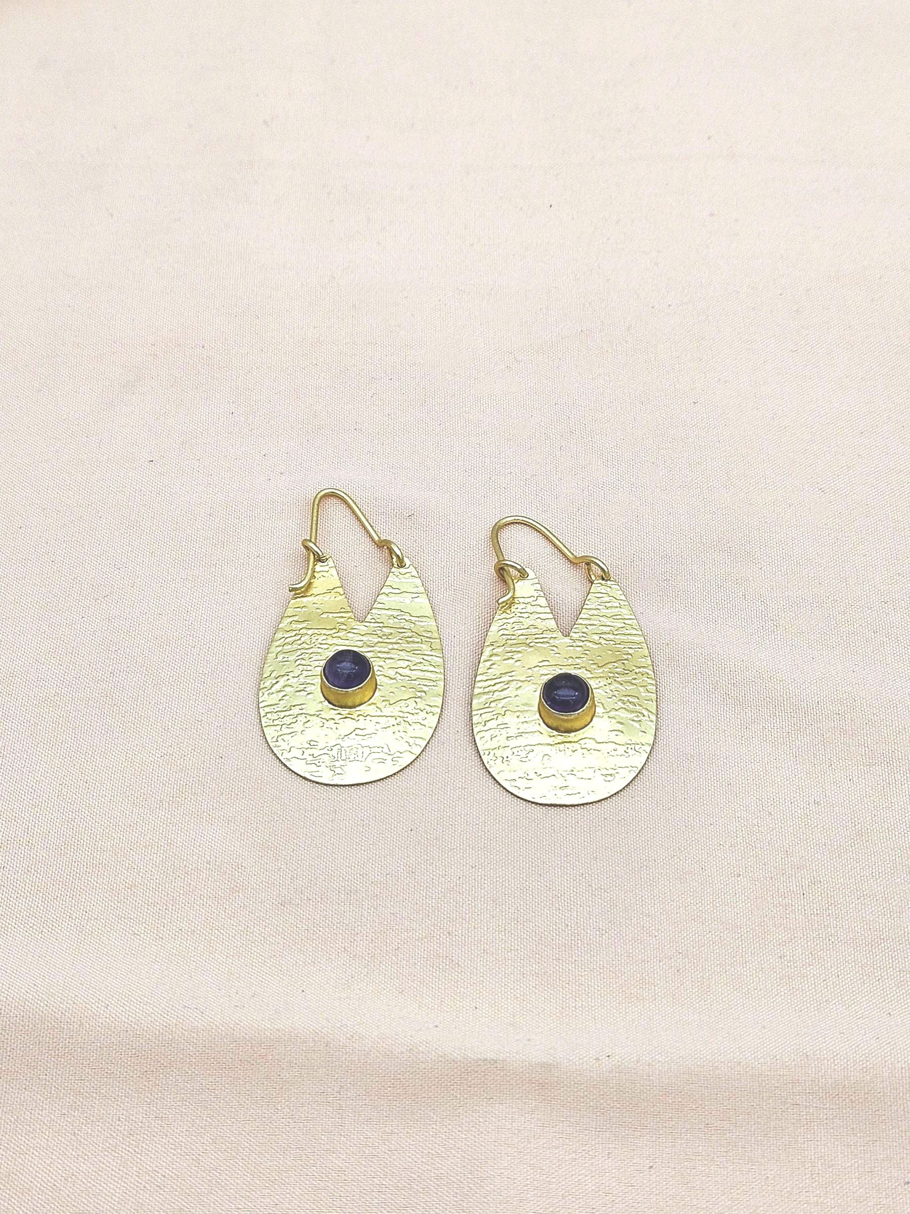 Artistic Golden Amethyst Stone Matte Finish cute Designer Dangle Drop Earrings