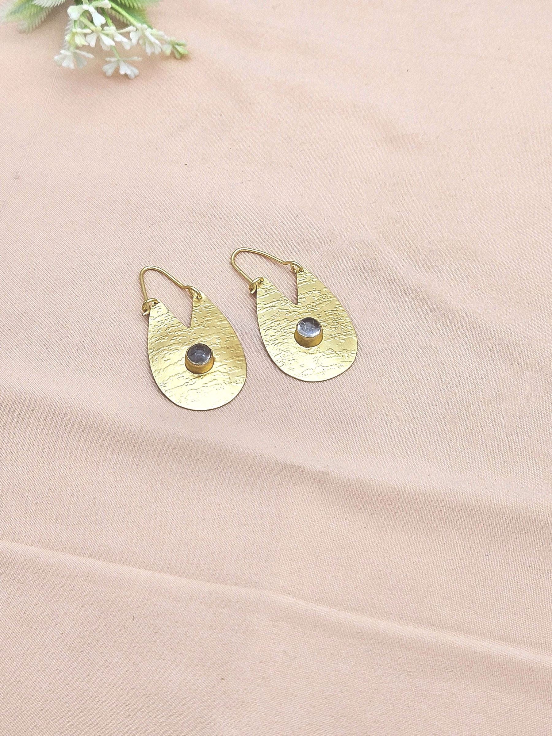 Artistic Golden Crystal Stone Matte Finish cute Designer Dangle Drop Earrings