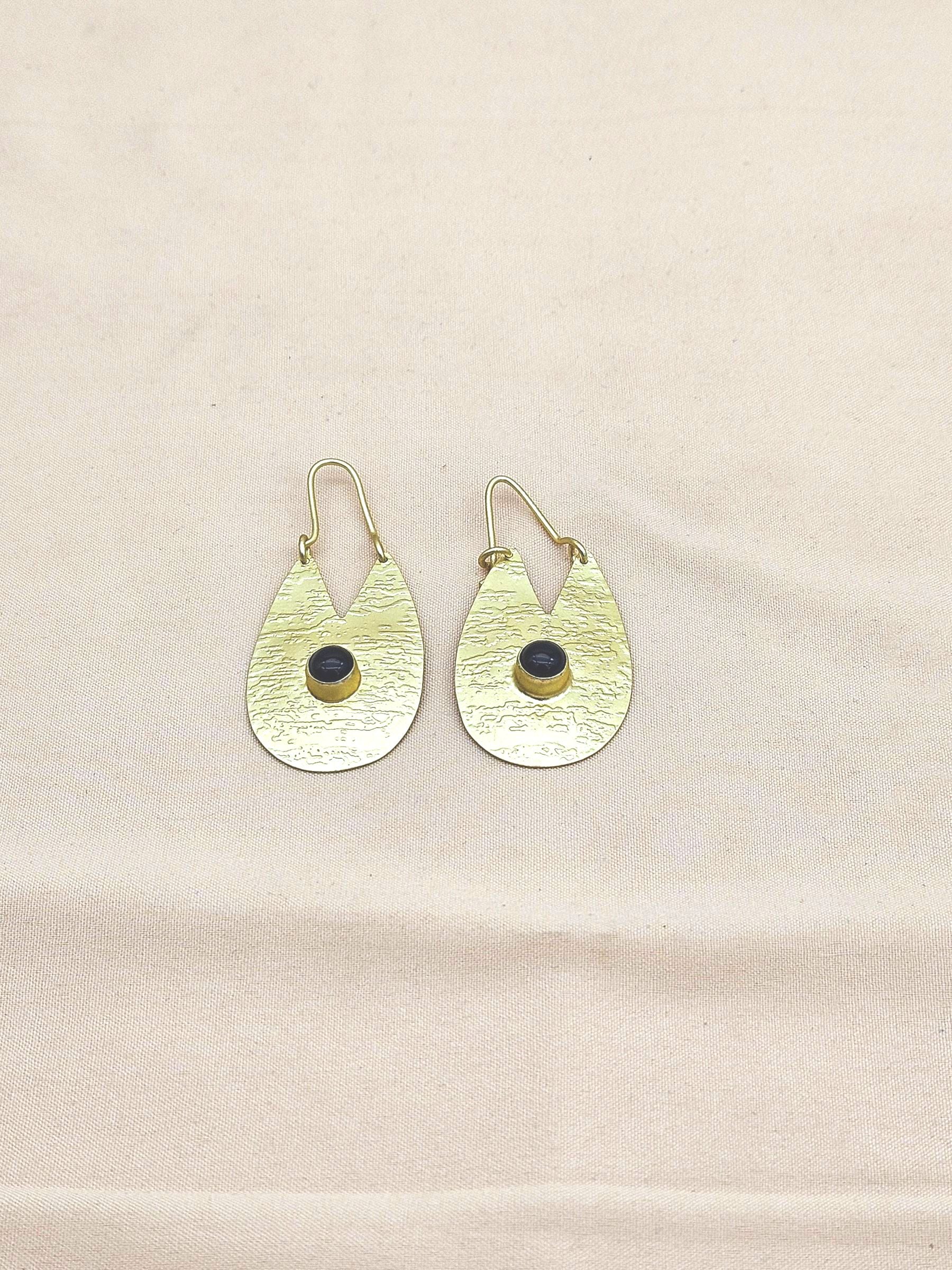 Artistic Golden Black Onyx Stone Matte Finish cute Designer Dangle Drop Earrings