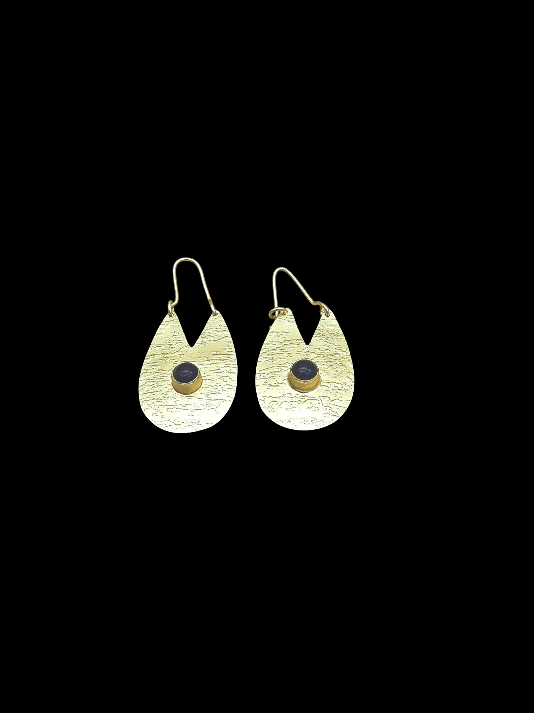 Artistic Golden Black Onyx Stone Matte Finish cute Designer Dangle Drop Earrings