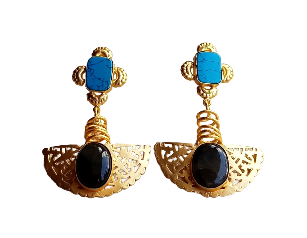 Charming Gold plated Labradorite-Synthetic Turquoise Spring Designer Dangle Drop Earrings