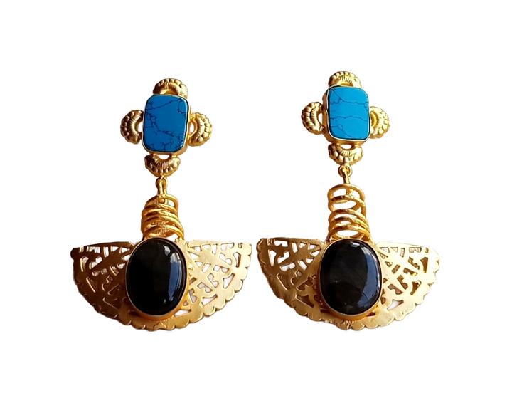 Charming Gold plated Labradorite-Synthetic Turquoise Spring Designer Dangle Drop Earrings