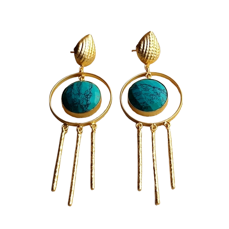 Gorgeous Gold plated Synthetic Turquoise Charming Designer Dangle Drop Earrings