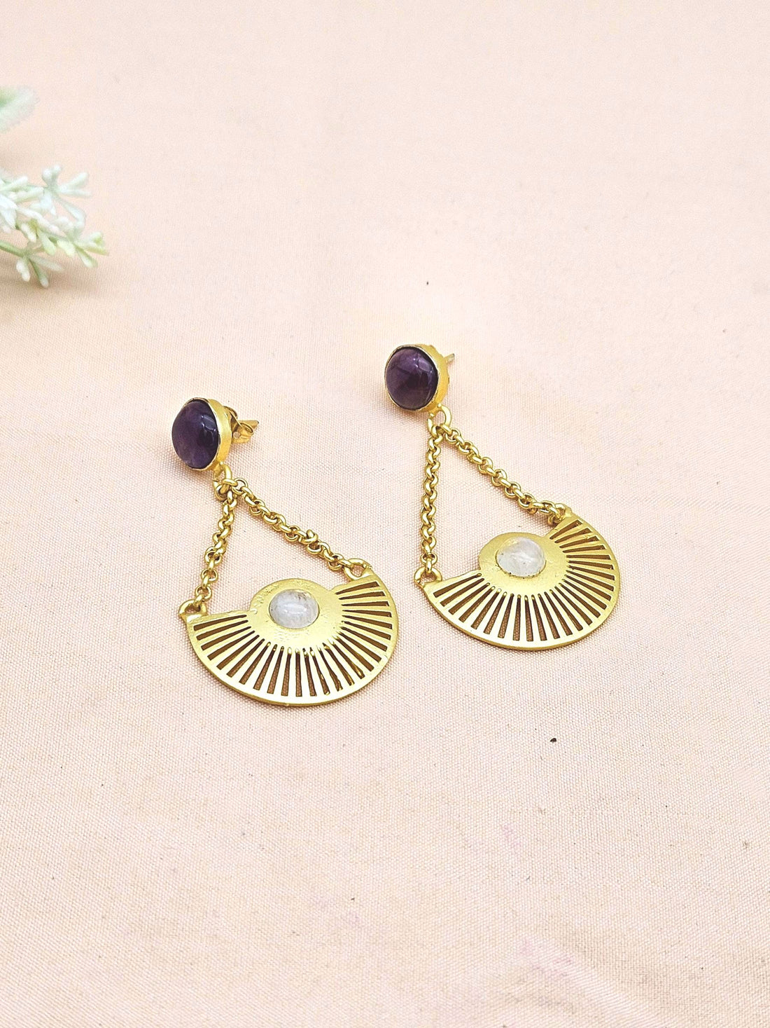 Charming Gold plated Amethyst-White Rainbow Stone Cute Designer Dangle Drop Earrings