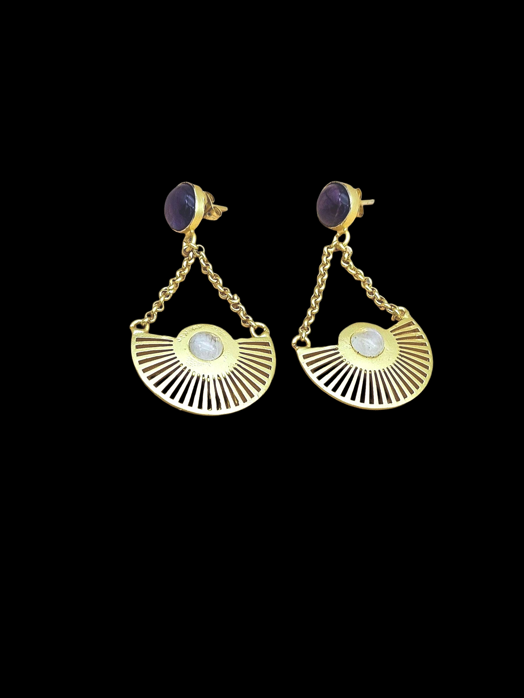 Charming Gold plated Amethyst-White Rainbow Stone Cute Designer Dangle Drop Earrings
