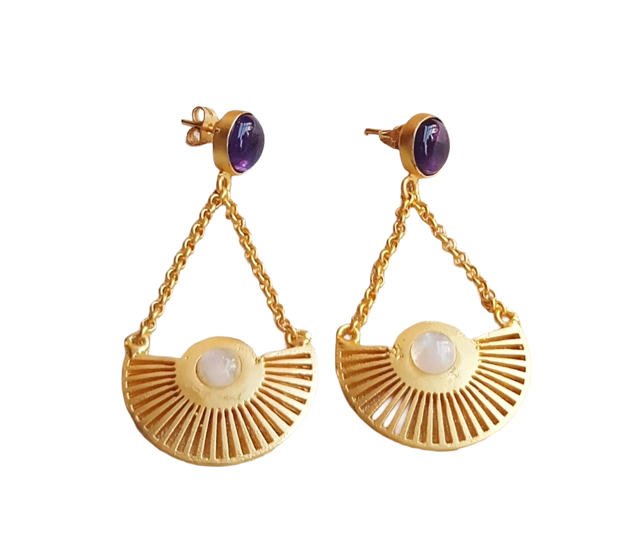 Charming Gold plated Amethyst-White Rainbow Stone Cute Designer Dangle Drop Earrings
