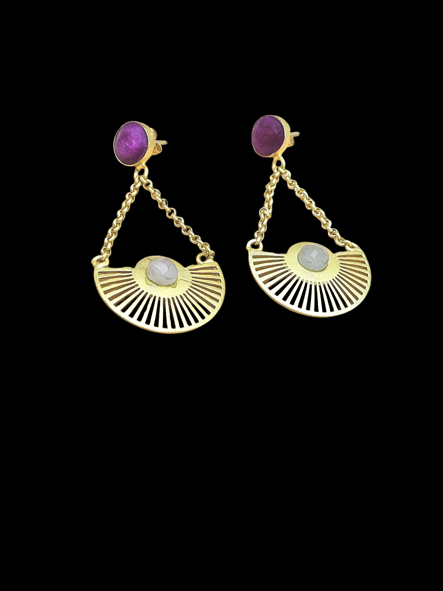 Charming Gold plated Red Hathipara-Rose Quartz Stone Cute Designer Dangle Drop Earrings