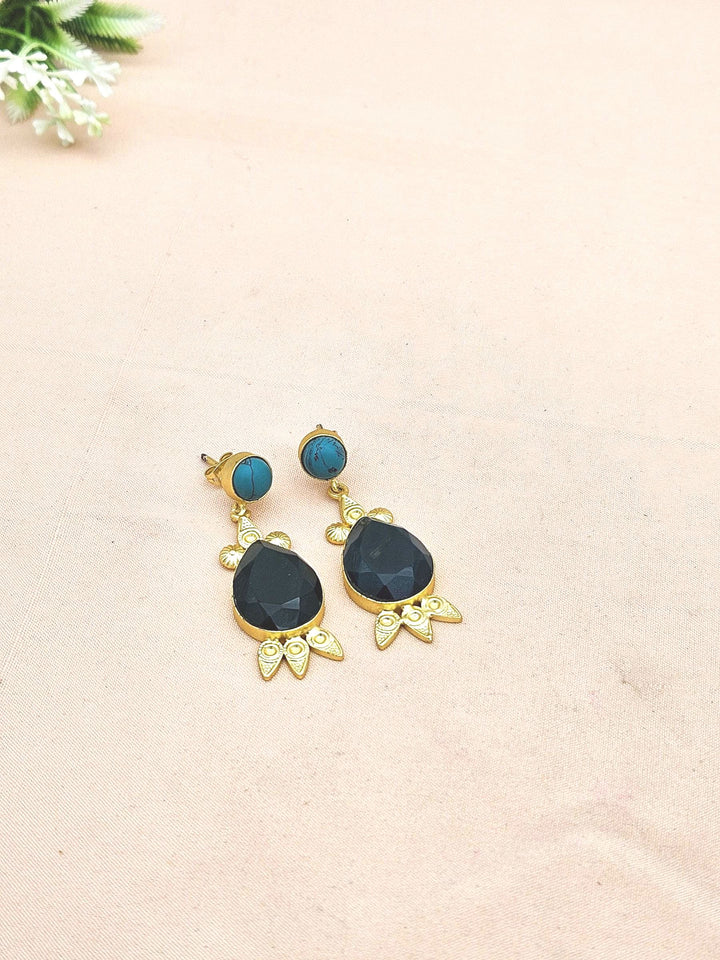 Gorgeous Gold plated Synthetic Turquoise-Green Onyx Cute Designer Dangle Drop Earrings