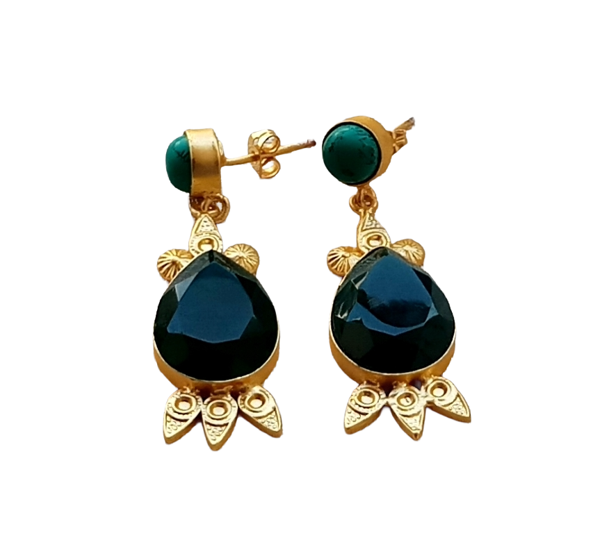 Gorgeous Gold plated Synthetic Turquoise-Green Onyx Cute Designer Dangle Drop Earrings
