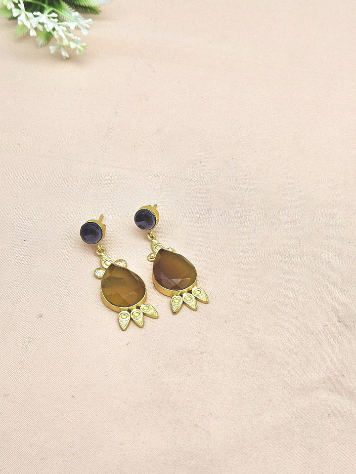 Gorgeous Gold plated Amethyst-Yellow Chalcedony Cute Designer Dangle Drop Earrings