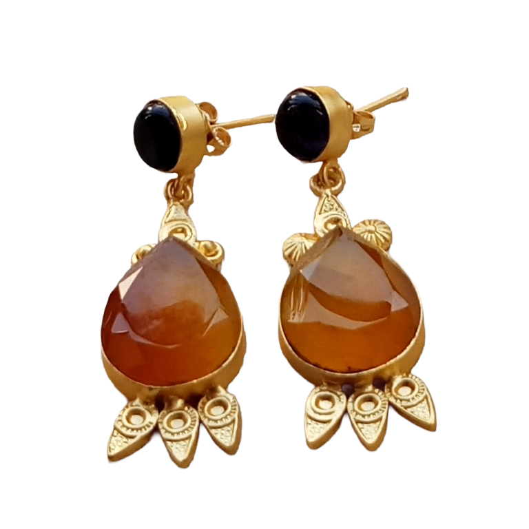 Gorgeous Gold plated Amethyst-Yellow Chalcedony Cute Designer Dangle Drop Earrings