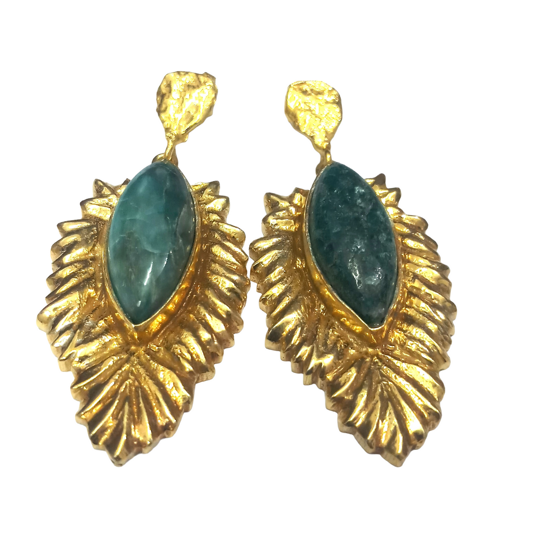 Amazing Gold plated Green Jasper stone Charming Floral Designer Dangle Drop Earrings