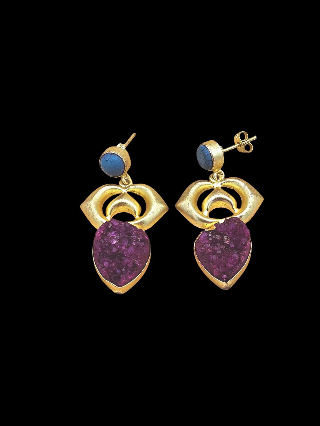 Gold Plated Brass Dangle Earrings – Imitation stone Handcrafted Jewelry