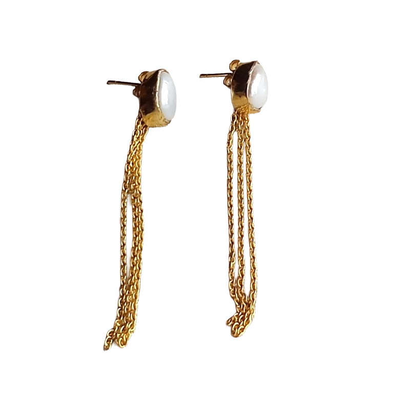 Awesome Gold Plated Baroque Pearl light weight Chain Designer Dangle Drop Earrings