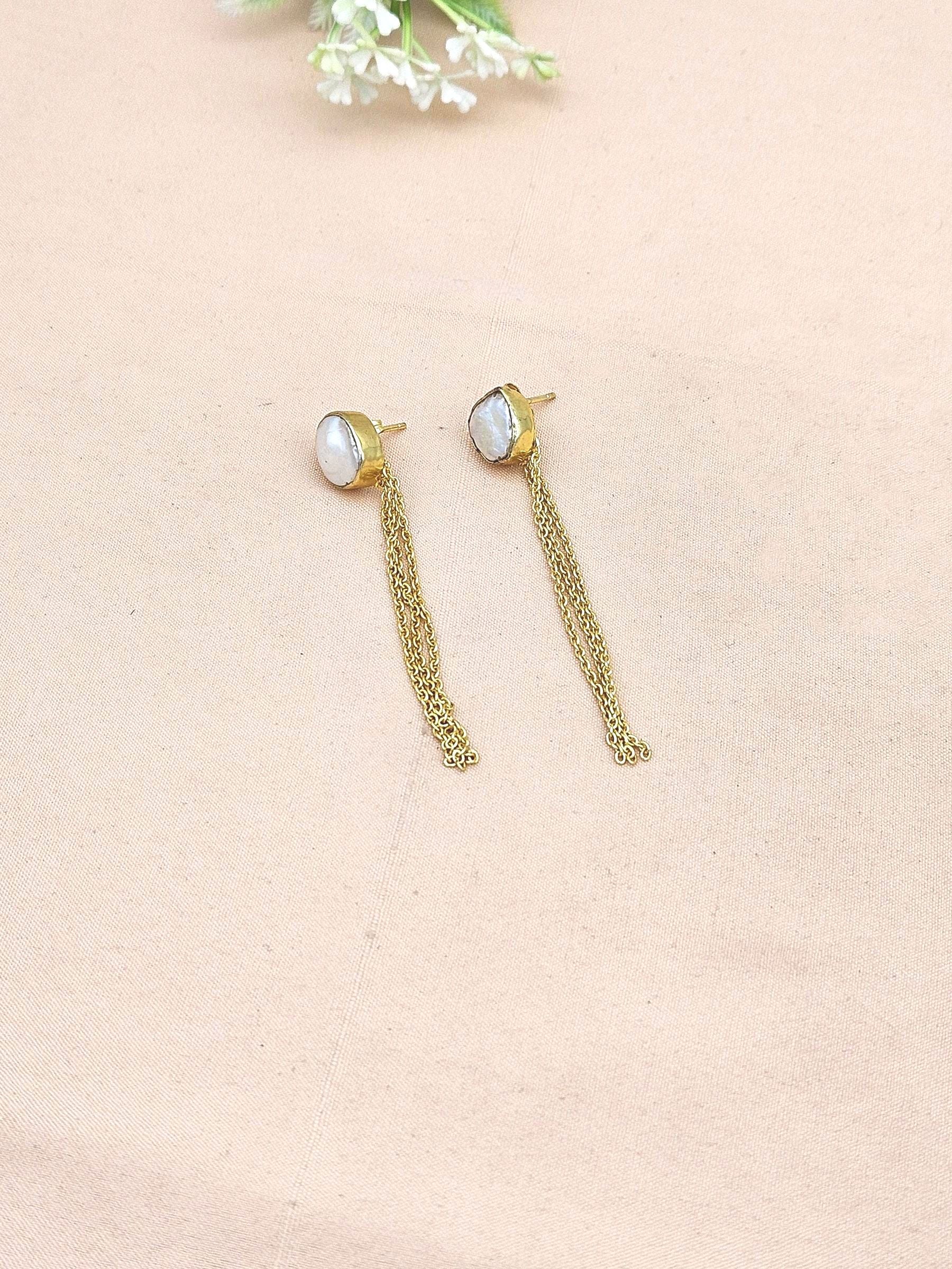 Awesome Gold Plated Baroque Pearl light weight Chain Designer Dangle Drop Earrings
