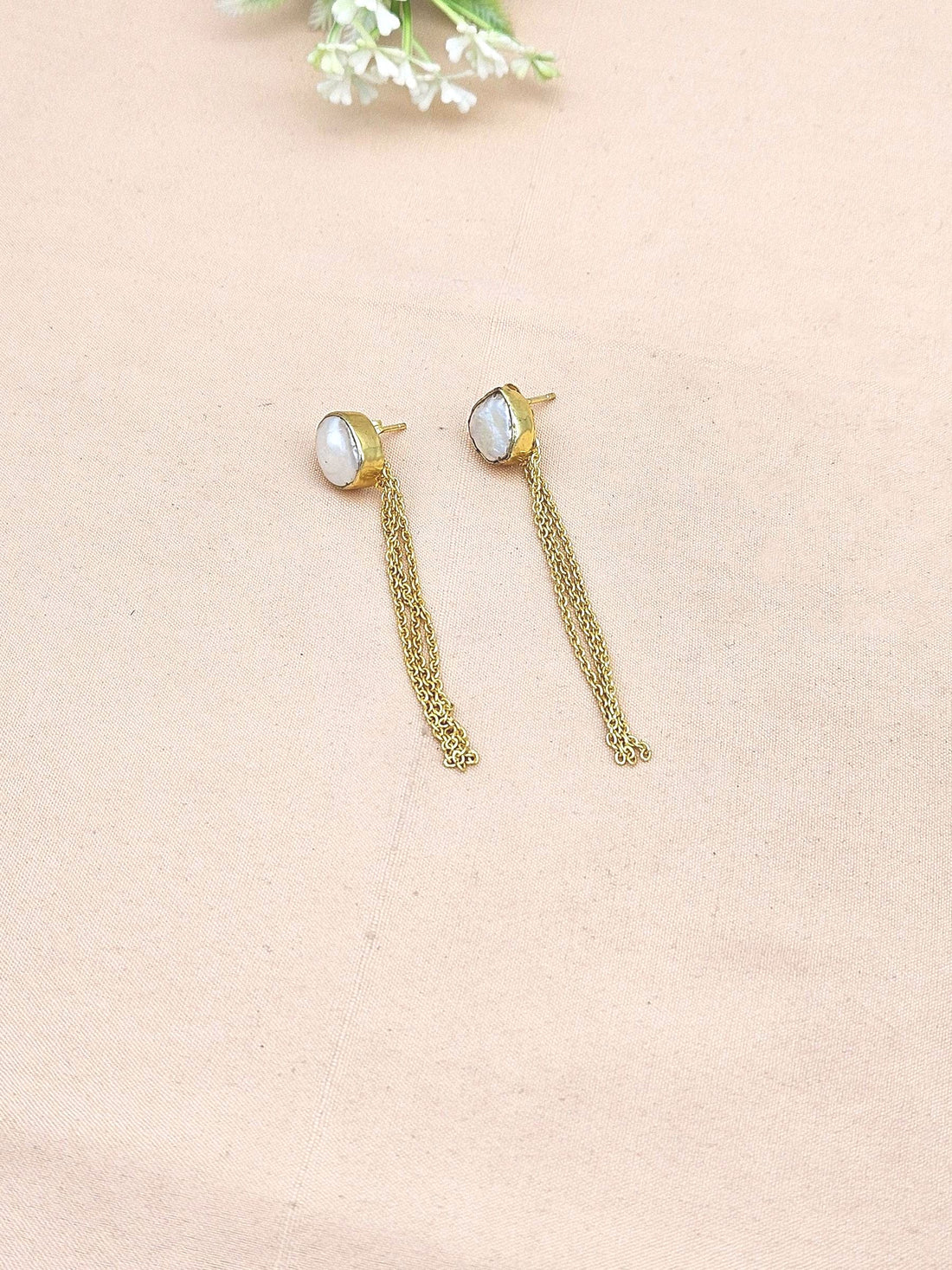 Awesome Gold Plated Baroque Pearl light weight Chain Designer Dangle Drop Earrings