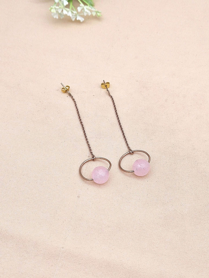 Awesome Copper Plated Rose Quartz Beads light weight Chain Designer Dangle Drop Earrings