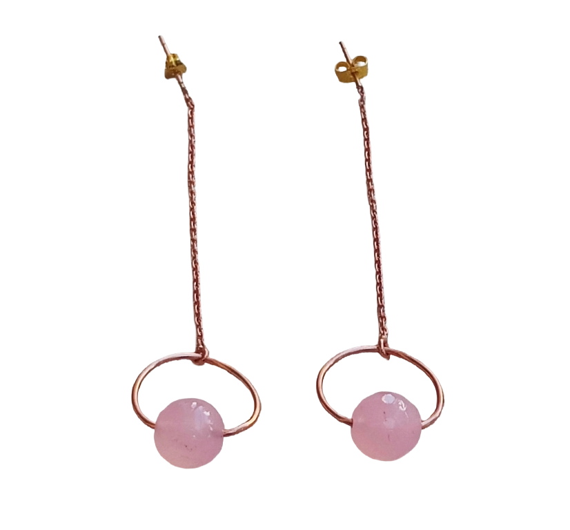 Awesome Copper Plated Rose Quartz Beads light weight Chain Designer Dangle Drop Earrings