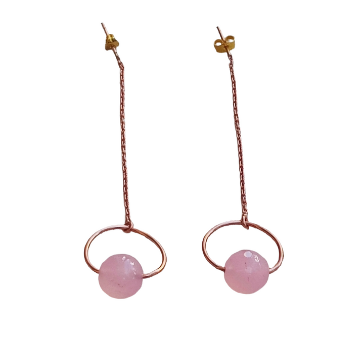 Awesome Copper Plated Rose Quartz Beads light weight Chain Designer Dangle Drop Earrings