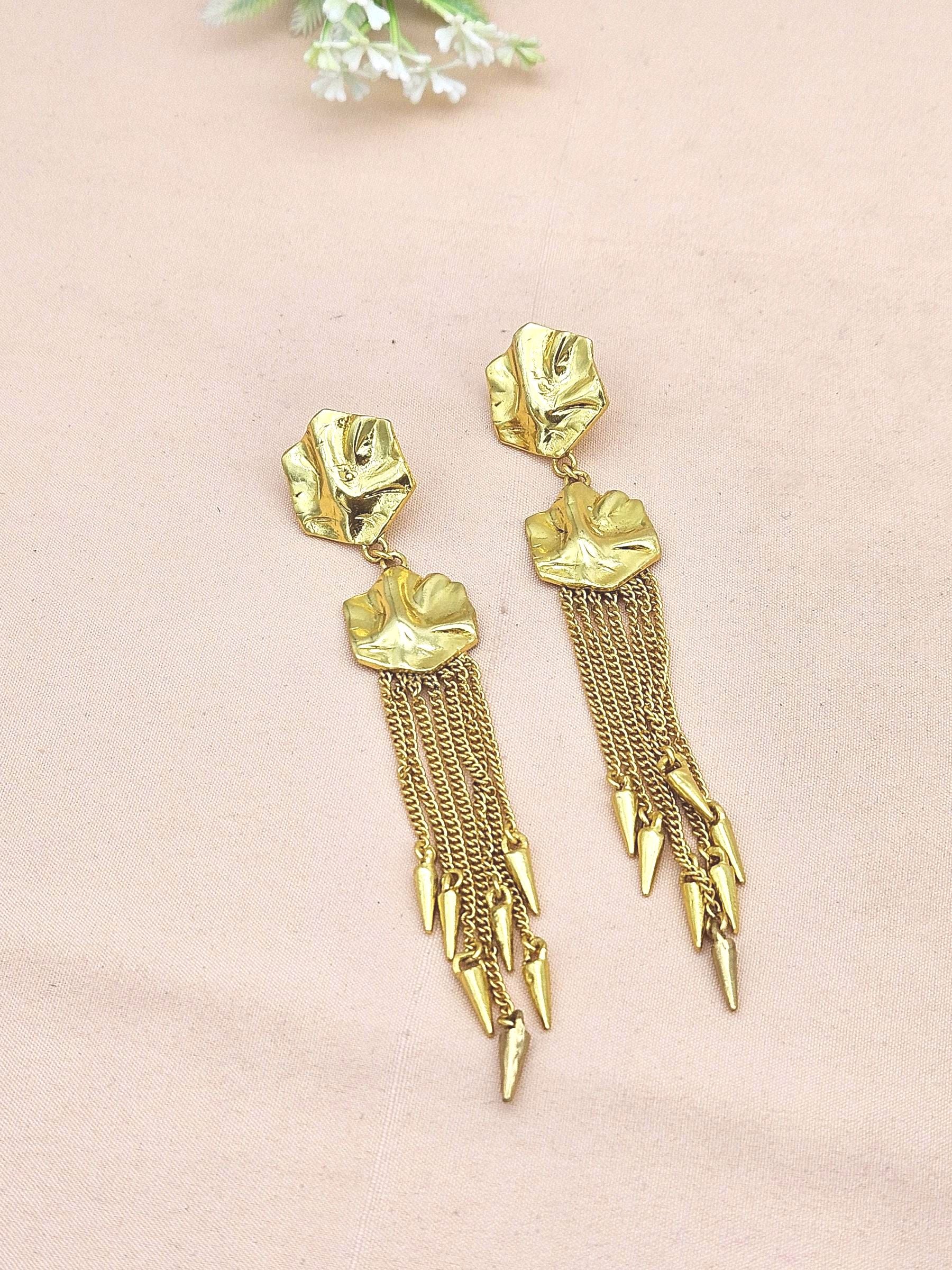 Awesome Gold Plated Floral Charming Chain Designer Dangle Drop Earrings
