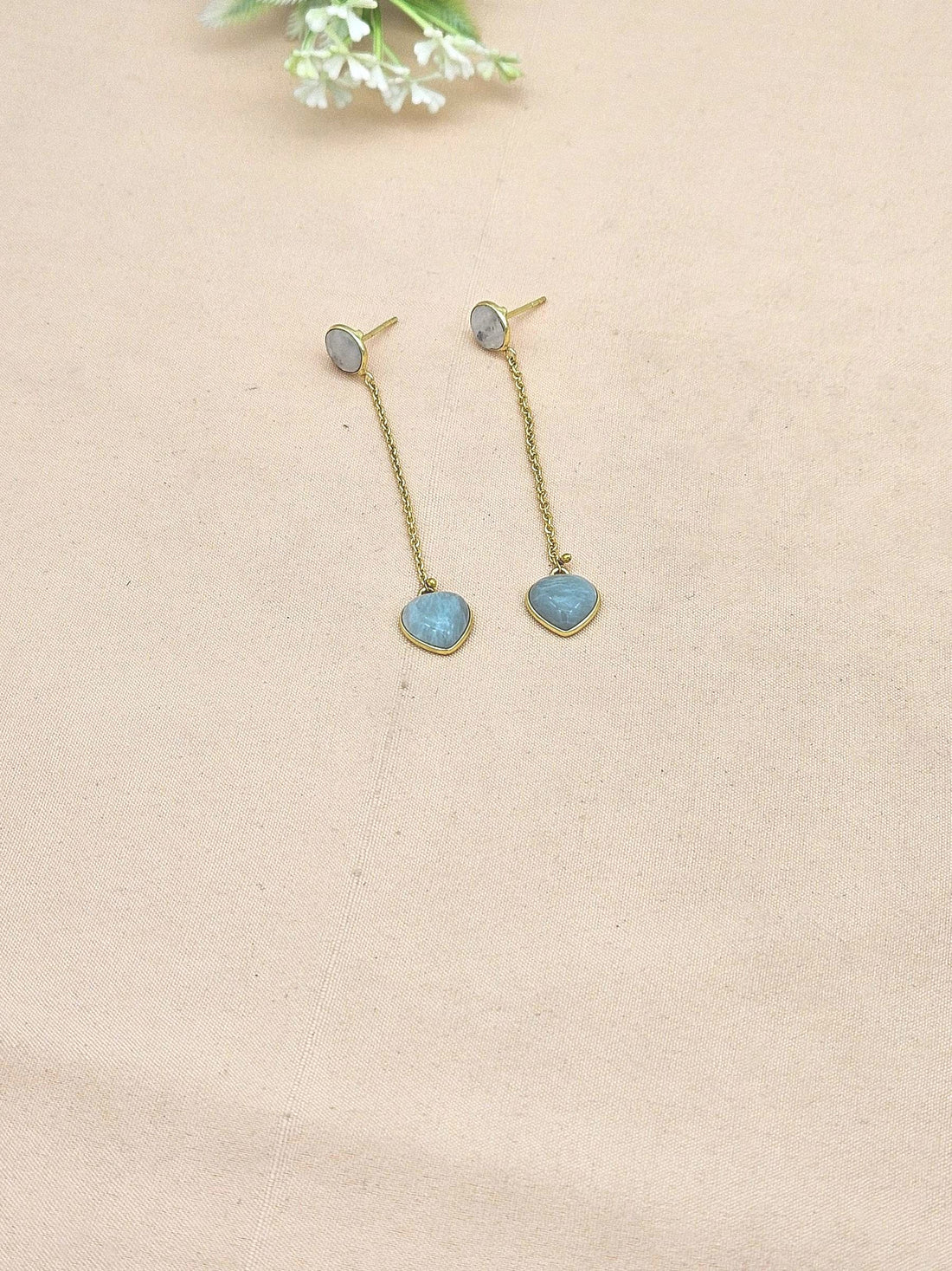 Awesome Gold Plated White Rainbow-Amazonite Gem Stone Charming Chain Designer Dangle Drop Earrings