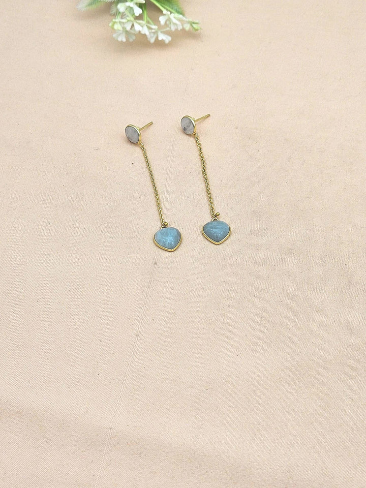 Awesome Gold Plated White Rainbow-Amazonite Gem Stone Charming Chain Designer Dangle Drop Earrings