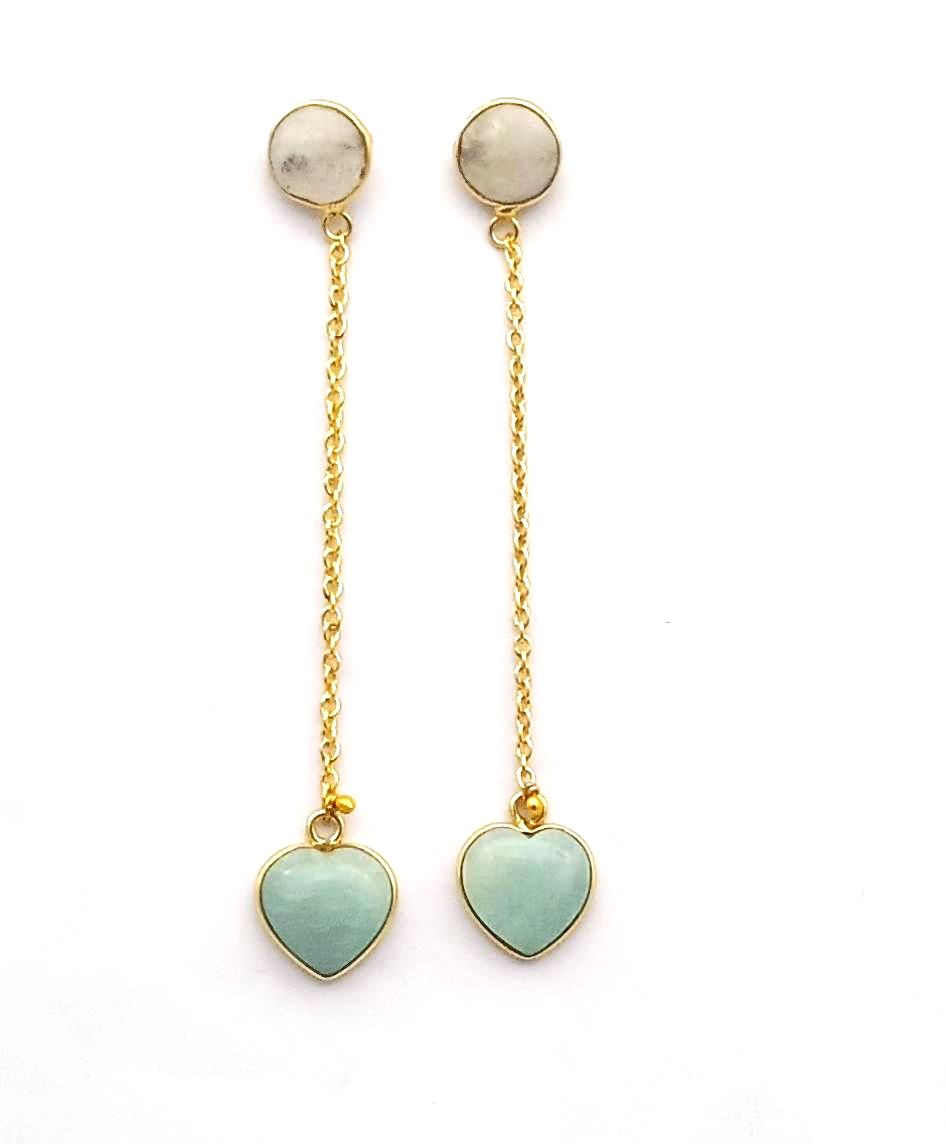 Awesome Gold Plated White Rainbow-Amazonite Gem Stone Charming Chain Designer Dangle Drop Earrings