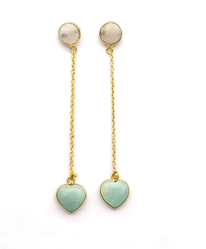 Awesome Gold Plated White Rainbow-Amazonite Gem Stone Charming Chain Designer Dangle Drop Earrings