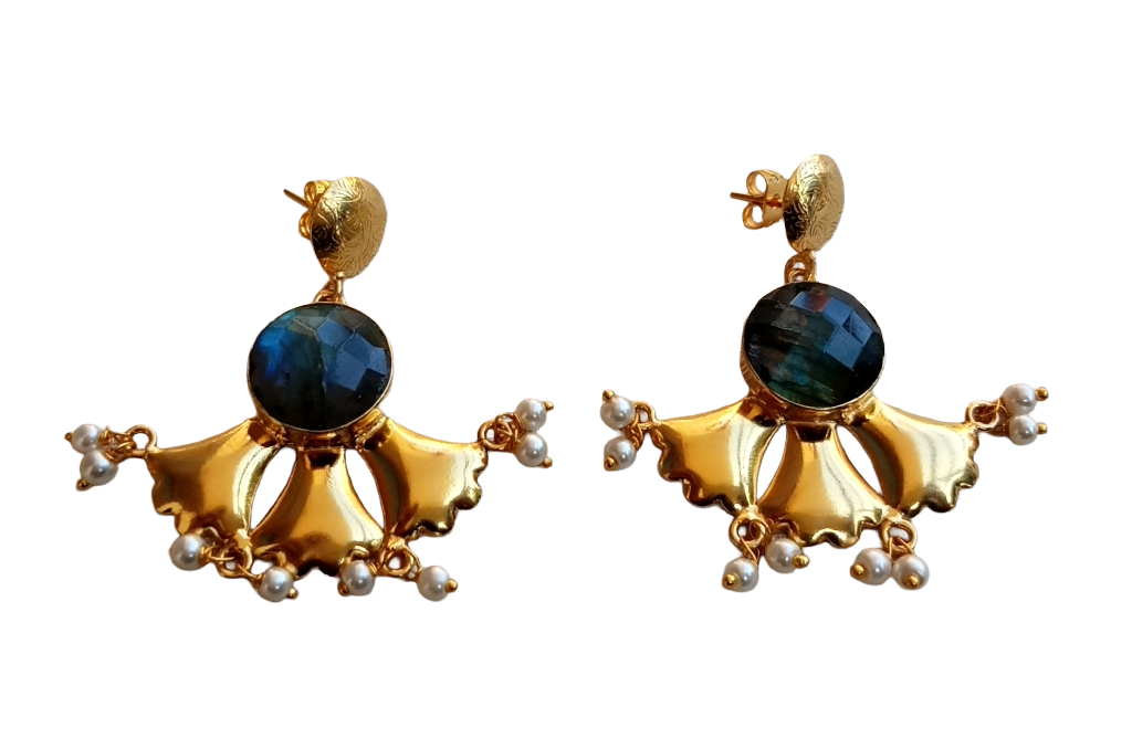 Charming Gold Plated Labradorite stone Floral Designer Light Weight Dangle Drop Earrings
