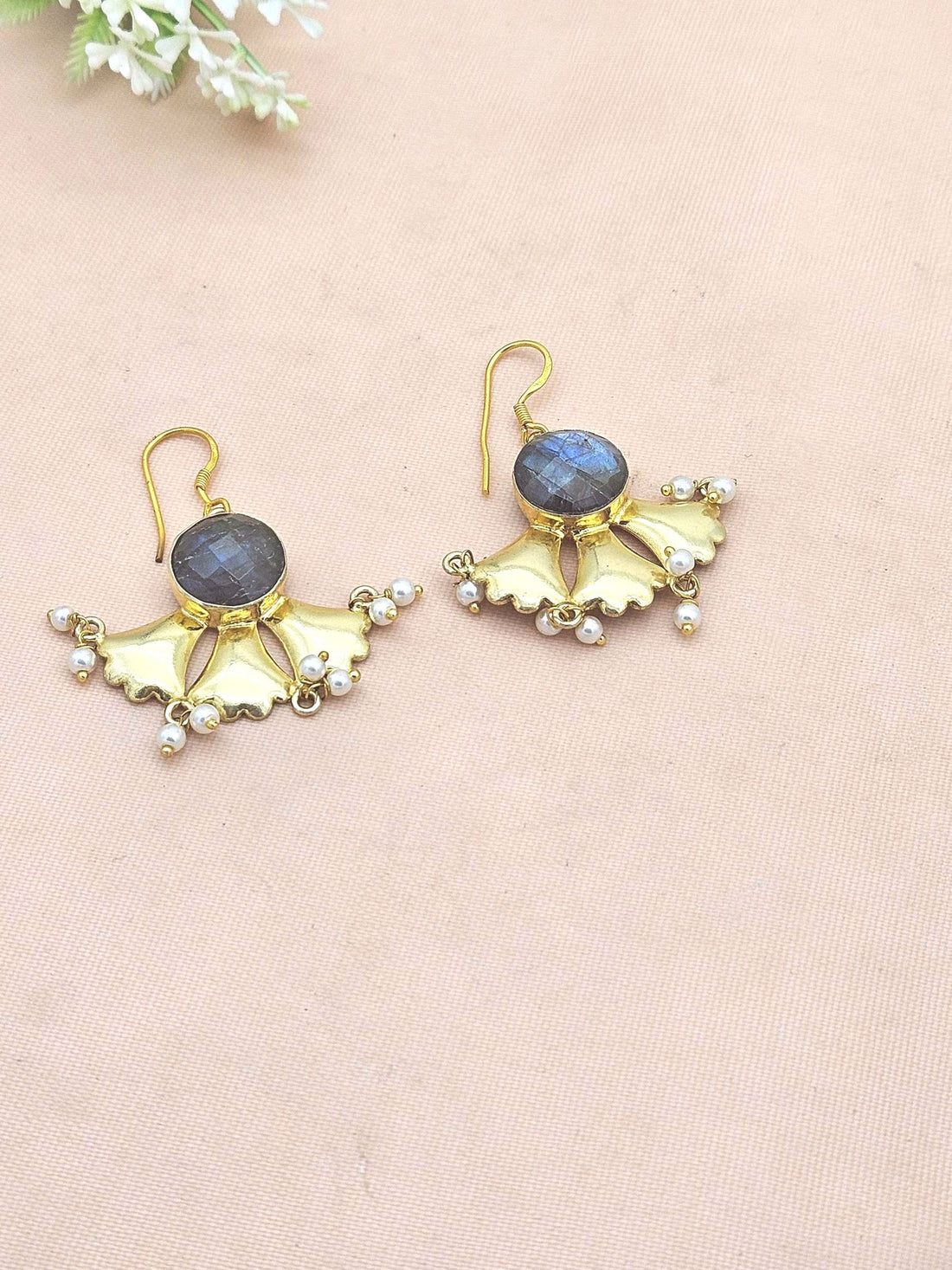 Charming Gold Plated Labradorite stone Floral Designer Light Weight Dangle Drop Earrings