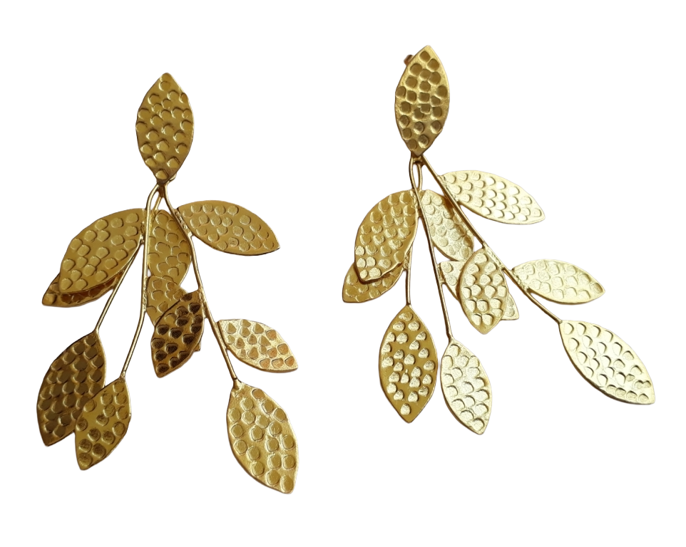Attractive Gold Plated Hammered Tree-Leaf Designer Light Weight Dangle Drop Earrings
