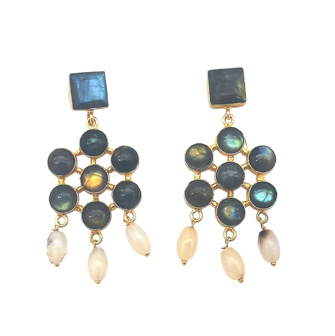 Amazing Gold Plated Labradorite-Glass Beads Charming  Designer Dangle Drop Earrings