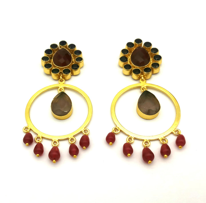 Awesome Gold Plated Red & Black Onyx-Smoky Charming  Designer Dangle Drop Earrings