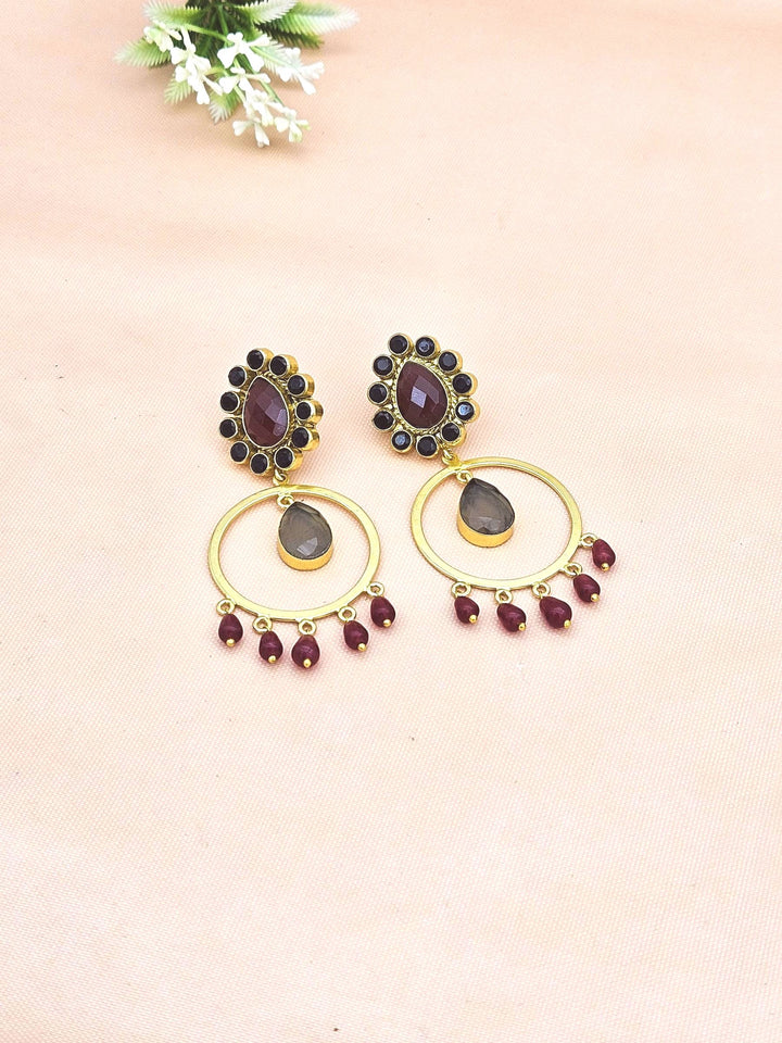 Awesome Gold Plated Red & Black Onyx-Smoky Charming  Designer Dangle Drop Earrings