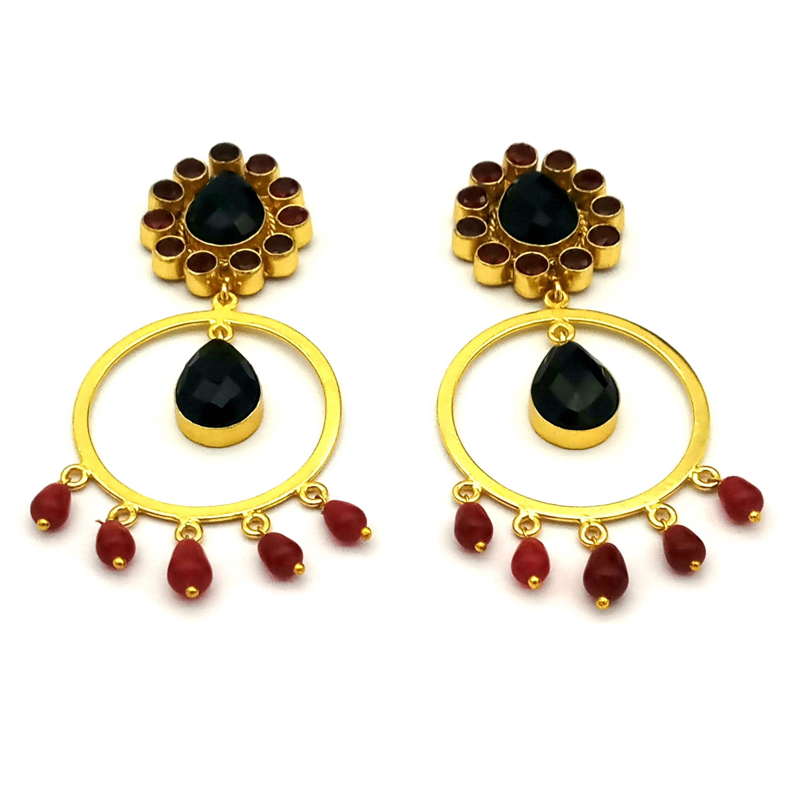 Awesome Gold Plated Black & Red Onyx Charming  Designer Dangle Drop Earrings