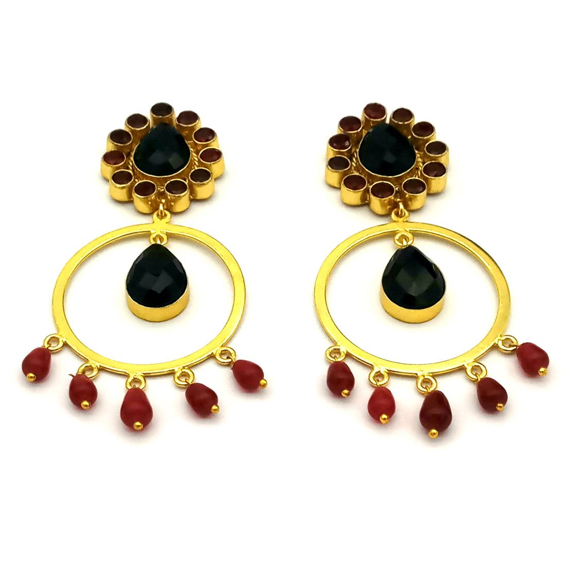 Awesome Gold Plated Black & Red Onyx Charming  Designer Dangle Drop Earrings